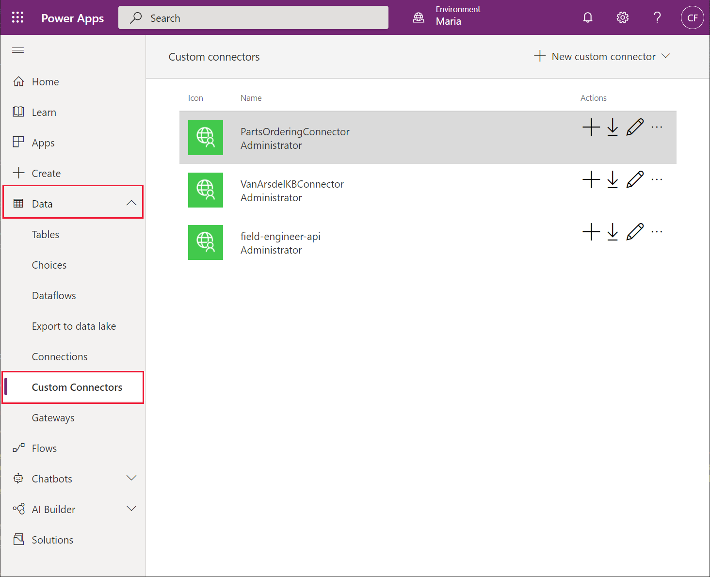 Benutzerdefinierte Power Apps-Connectoren.