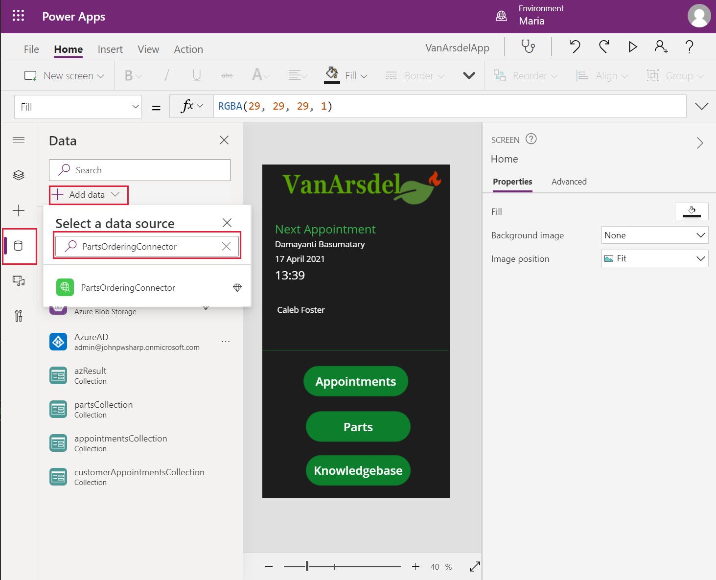 Fügen Sie der App den PartsOrdering-Connector hinzu.