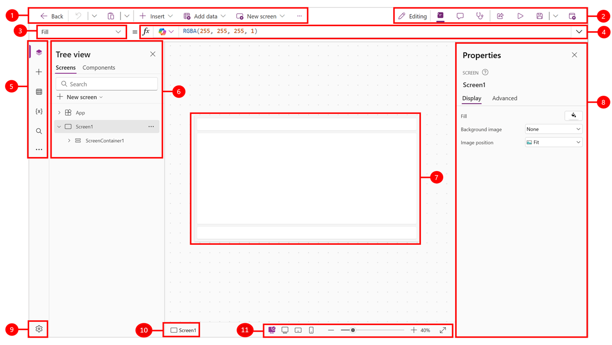 Screenshot der Power Apps Studio-Benutzeroberfläche