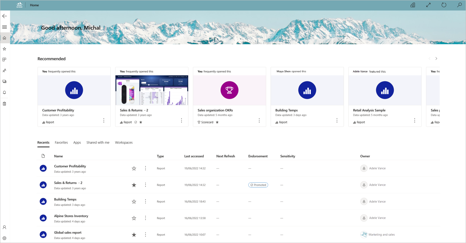 Screenshot of new look for Power BI windows app.