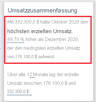 Screenshot der Smart Narrative-Zusammenfassung.