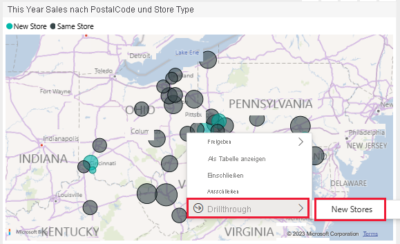 Screenshot des Kontextmenüs für eine Blase mit der Option 