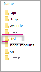 Screenshot von Windows Explorer, der die Ordnerhierarchie des visuellen Power BI-Projekts zeigt. Der Dist-Ordner ist hervorgehoben.