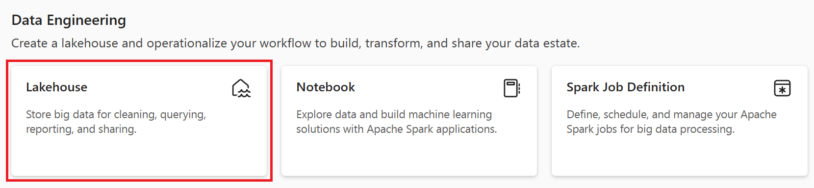 Screenshot des Lakehouse-Erstellungsbildschirms.