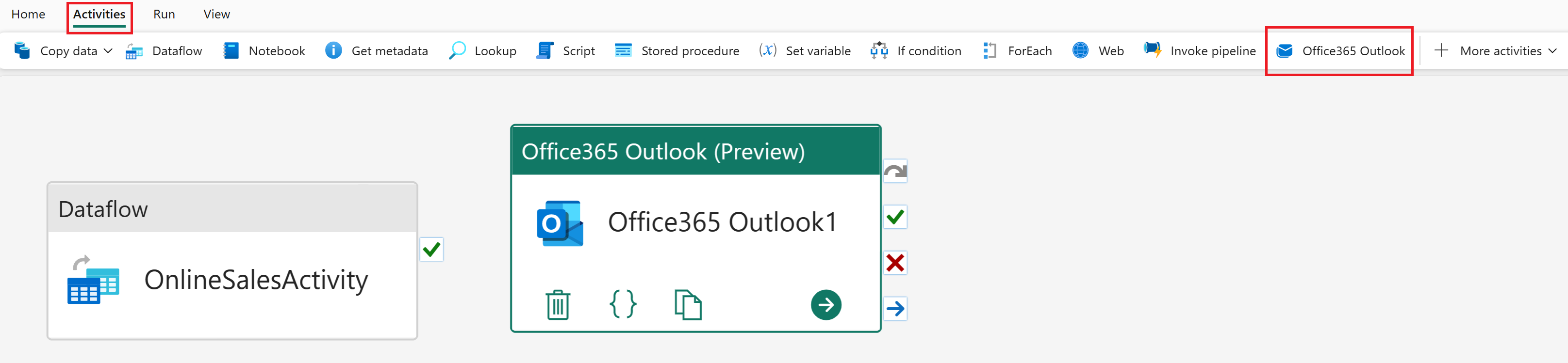 Screenshot des Hinzufügens der Office365 Outlook-Aktivität.