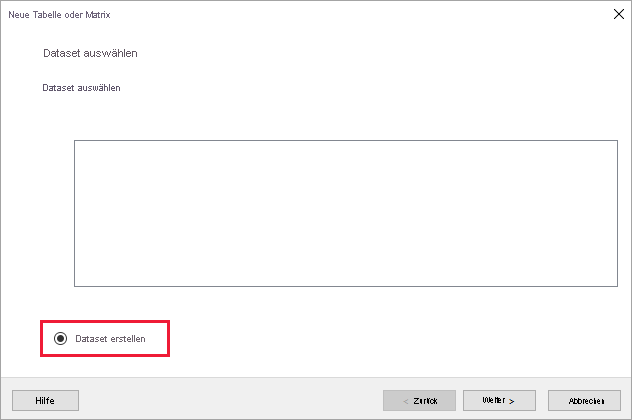 Screenshot showing Create a dataset.
