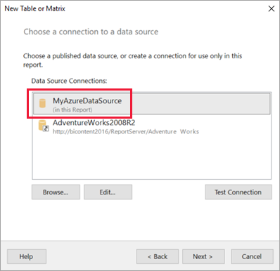 Screenshot showing My Azure data source.