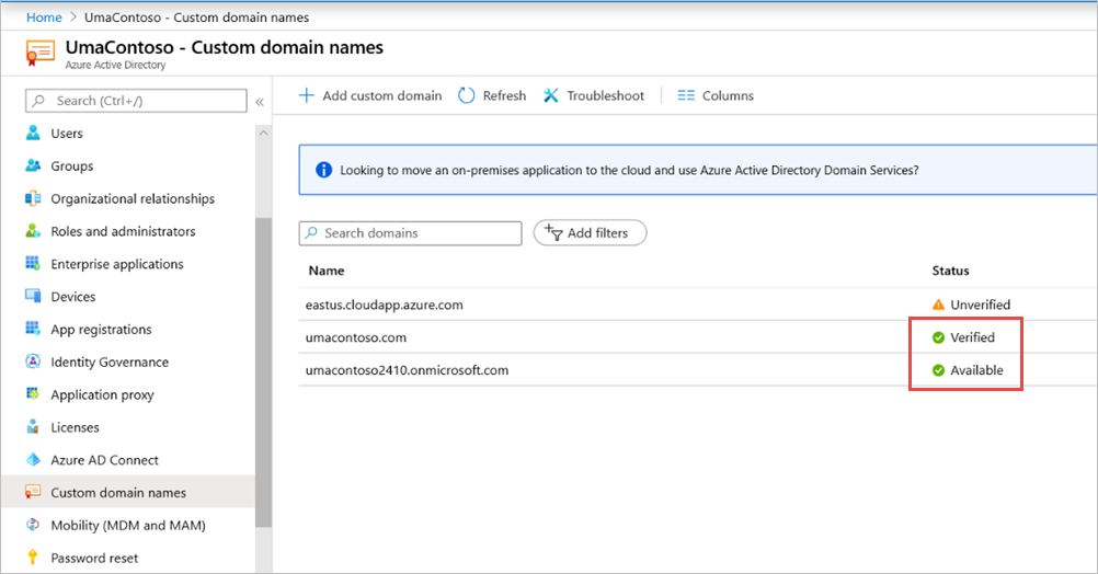 Screenshot von Domänennamen.