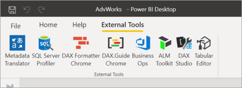Screenshot des Menübands für externe Tools mit den Toolsymbolen.