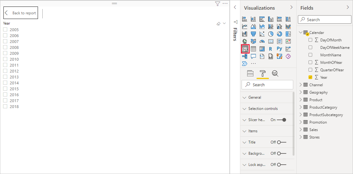 Screenshot des Slicer-Symbols im Bereich Visualisierungen.