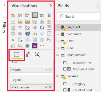 Screenshot eines ausgewählten visuellen Elements und seiner Optionen im Bereich 