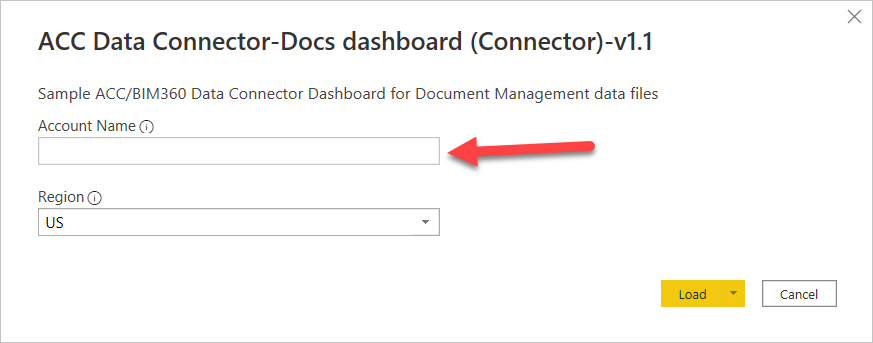 Geben Sie den NAMEN des ACC-Kontos an, und wählen Sie die Serverregion aus.