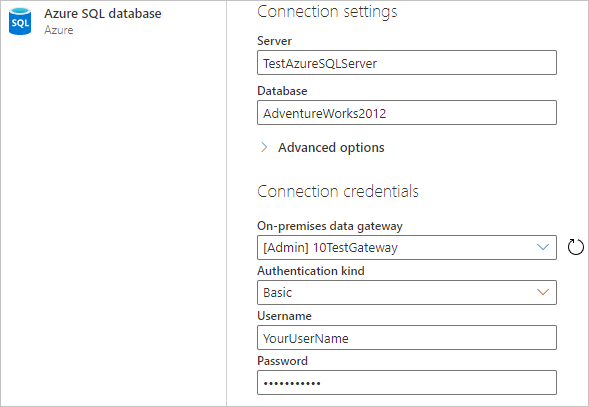 Screenshot des Zugriffs auf die Online-Verbindung der Azure SQL-Datenbank.