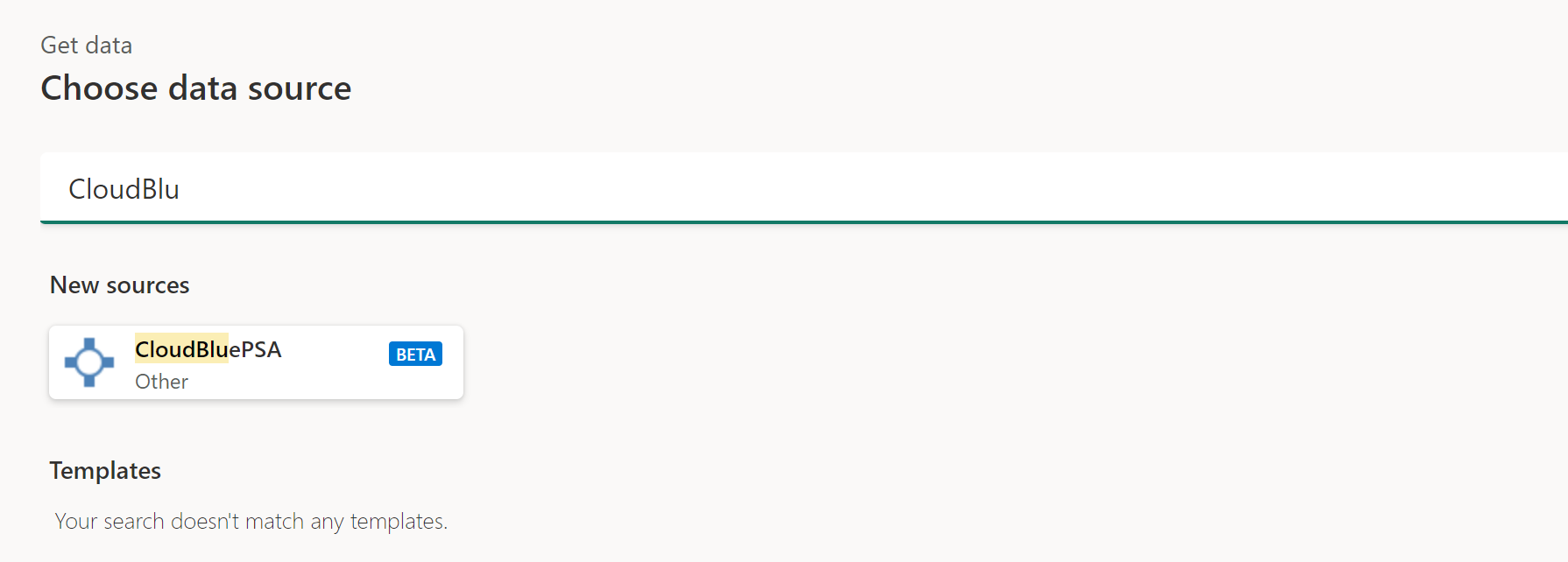 Screenshot, der zeigt, wie Sie in Power Query Online nach dem Connector suchen.