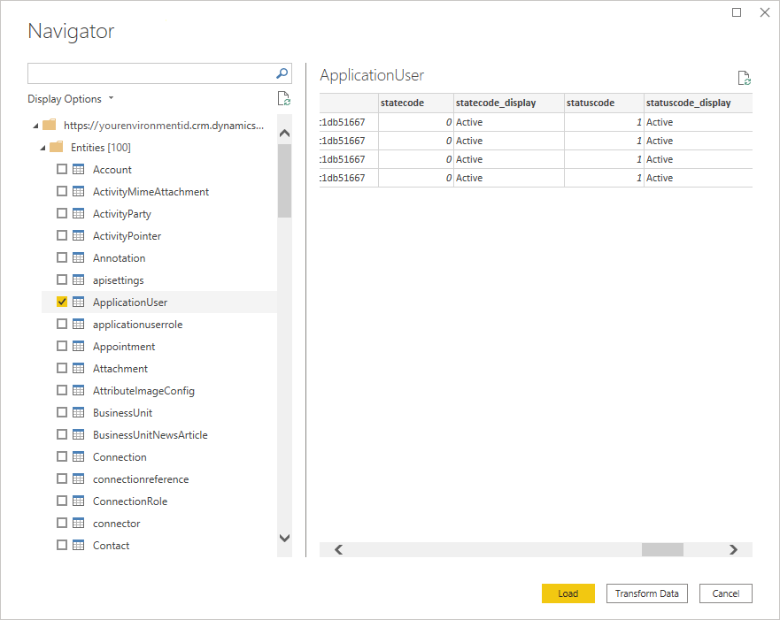 Laden oder transformieren aus dem Navigator.