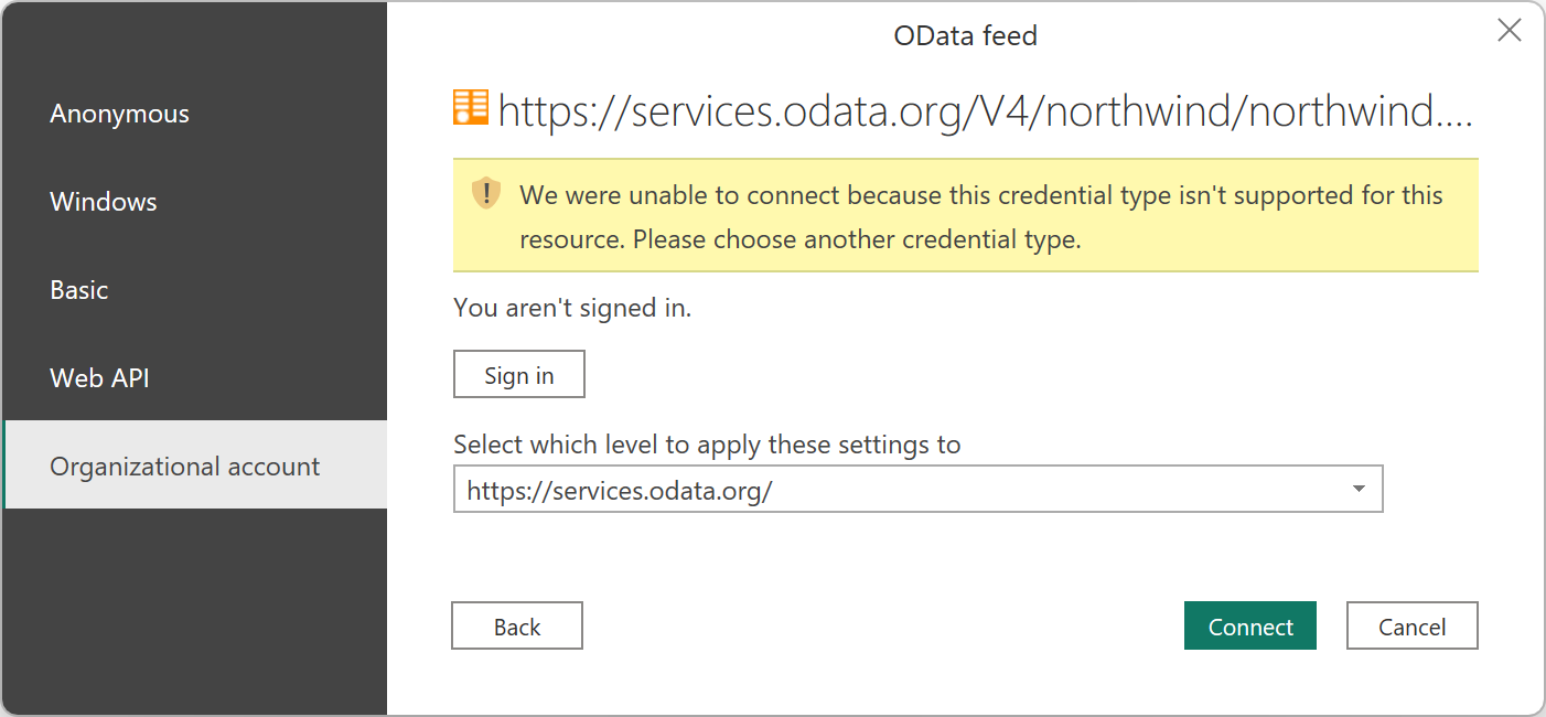 Screenshot des Authentifizierungsdialogs mit der Fehlermeldung 'Fehler beim Herstellen der Verbindung'.