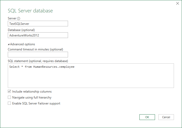 Screenshot des SQL Server-Datenbankdialogfelds mit einer systemeigenen Datenbankabfrage.