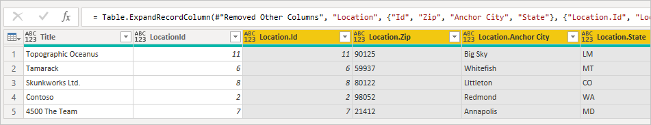 Abgleichende Spalten in der Vorschau.