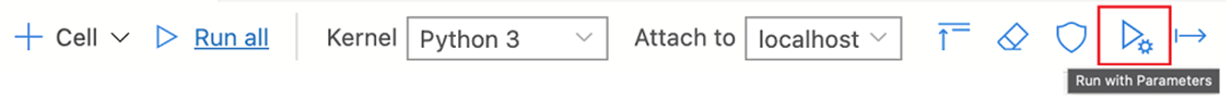 Screenshot, der das ausgewählte Symbol „Mit Parametern ausführen“ auf der Symbolleiste zeigt.