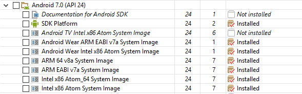 Auswählen der Android 7.0-Pakete im Android-SDK-Manager