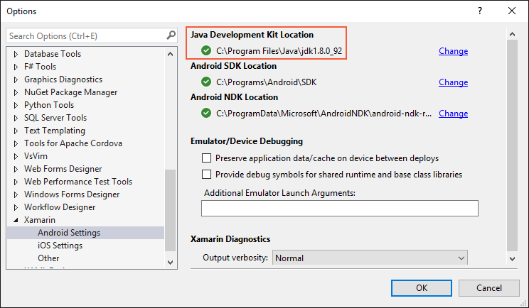 Konfigurieren des JDK 8-Pfads unter „Extras > Optionen“