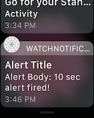 Dieser Screenshot zeigt, dass alertTitle in der Benachrichtigungsliste angezeigt wird.