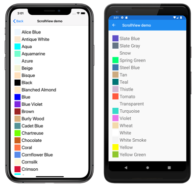 Stamm-ScrollView-Layout Screenshot eines ScrollView-Stammlayouts
