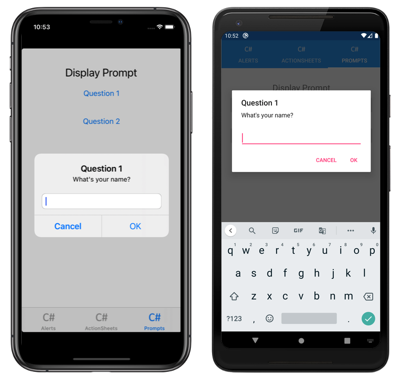 Modale Eingabeaufforderung Screenshot einer modalen Eingabeaufforderung unter iOS und Android