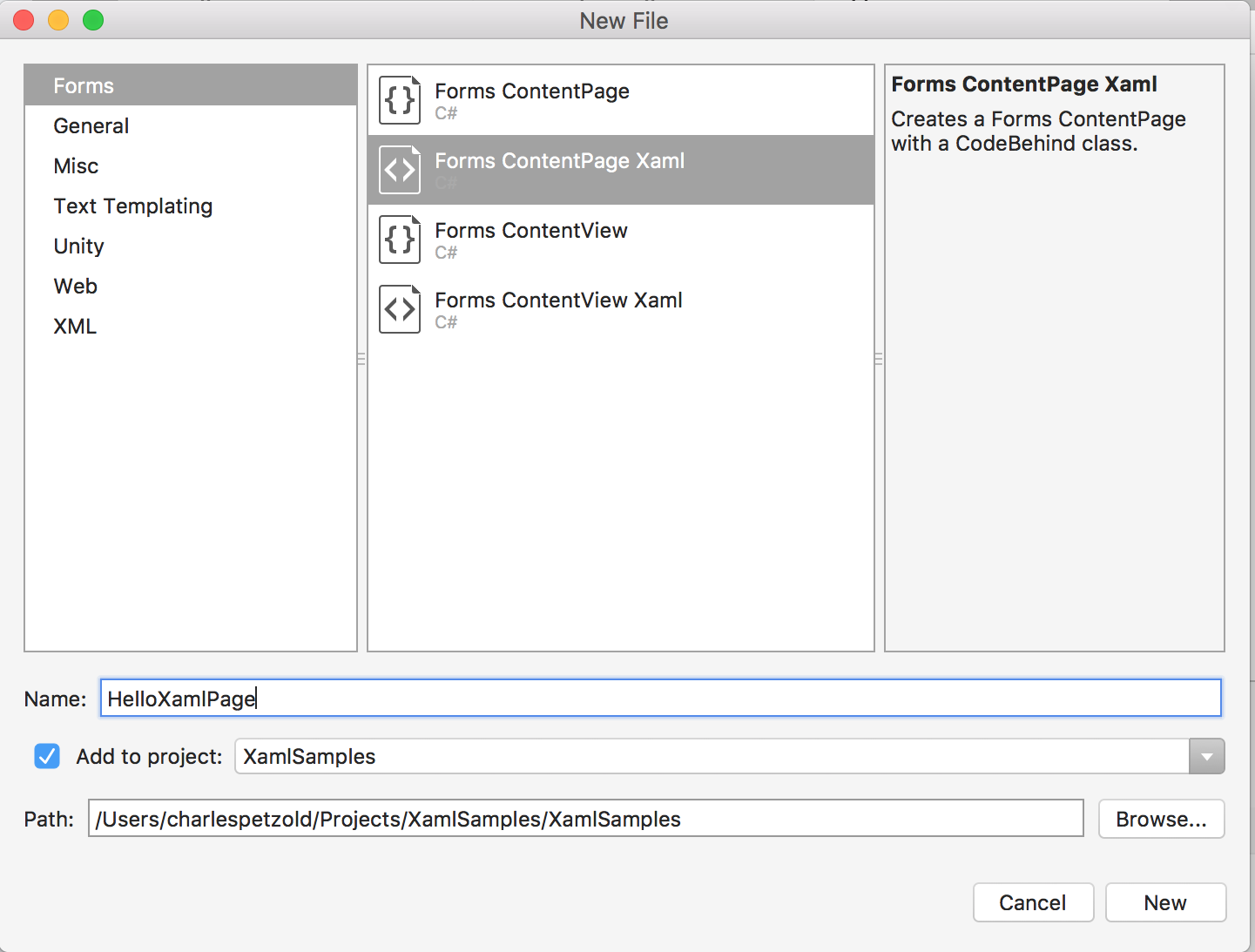 Dialogfeld „Neue Datei“