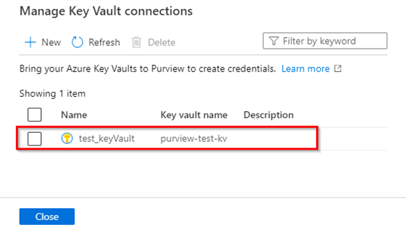 Zeigen Sie azure Key Vault-Verbindungen an, um sie zu bestätigen.