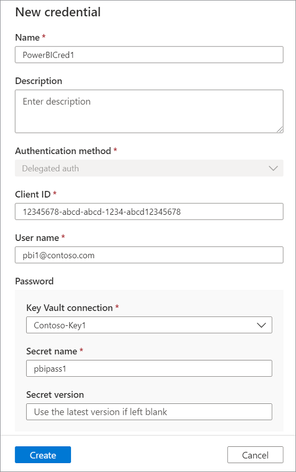 Screenshot: Einrichtung der Power BI-Überprüfung mithilfe der delegierten Authentifizierung