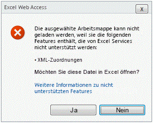 Fehlermeldung zu nicht unterstützten Features für XML-Zuordnungen