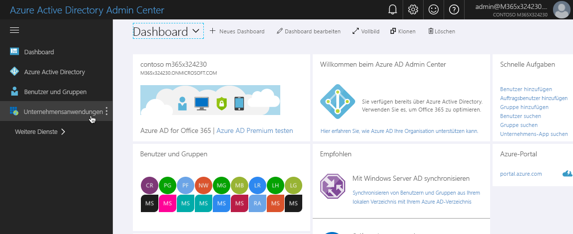 Der hervorgehobene Link „Unternehmensanwendungen“ im Azure AD-Portal