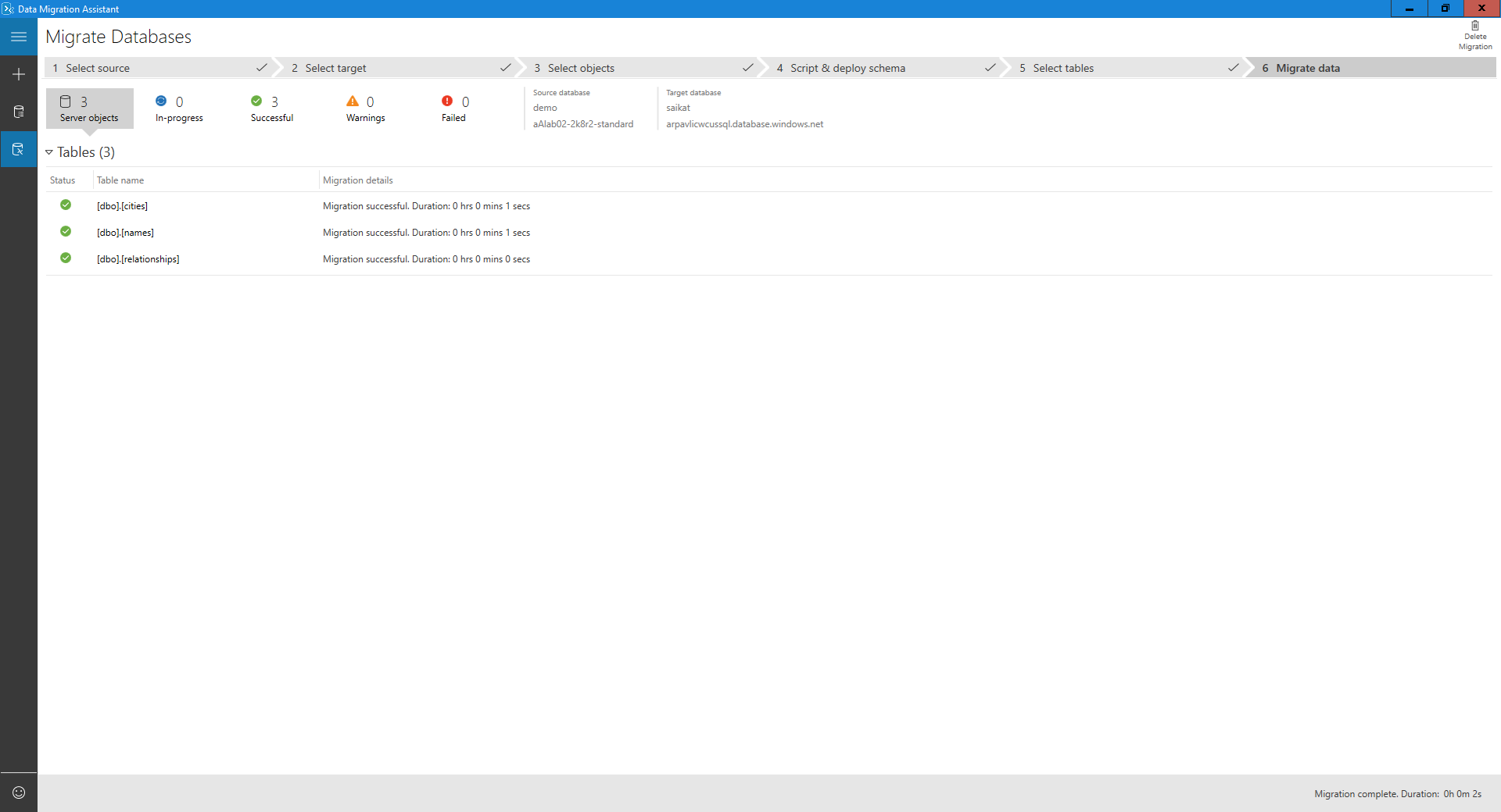 Screenshot: Migrationsstatus.
