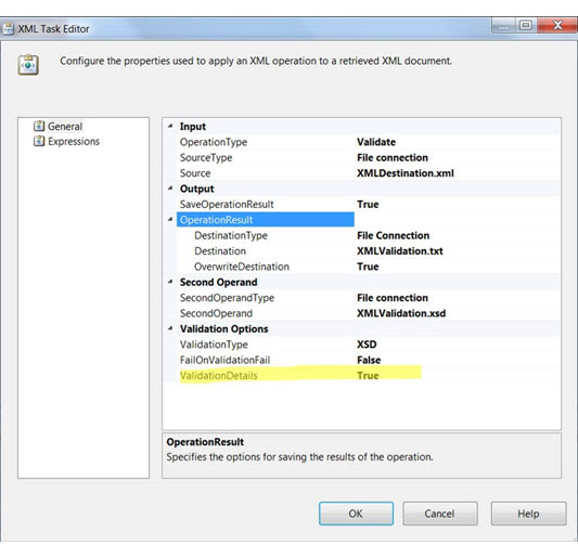 XML-Taskeigenschaften im Editor für den XML-Task