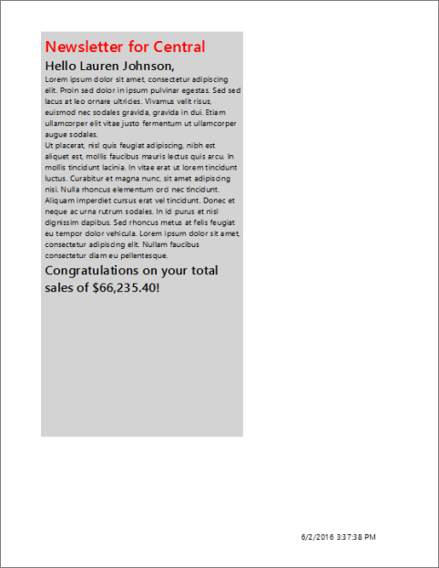 Screenshot: Vorschau der Seite „Newsletter“ im Freiformbericht des Berichts-Generators.
