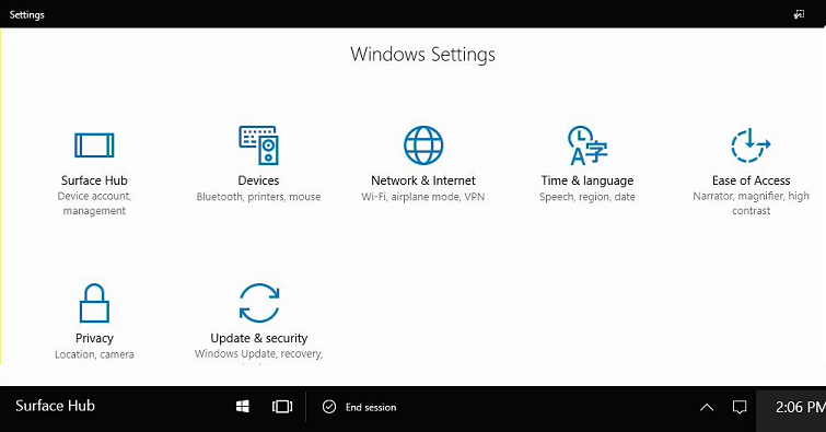 Screenshot: Einstellungs-App für Surface Hub