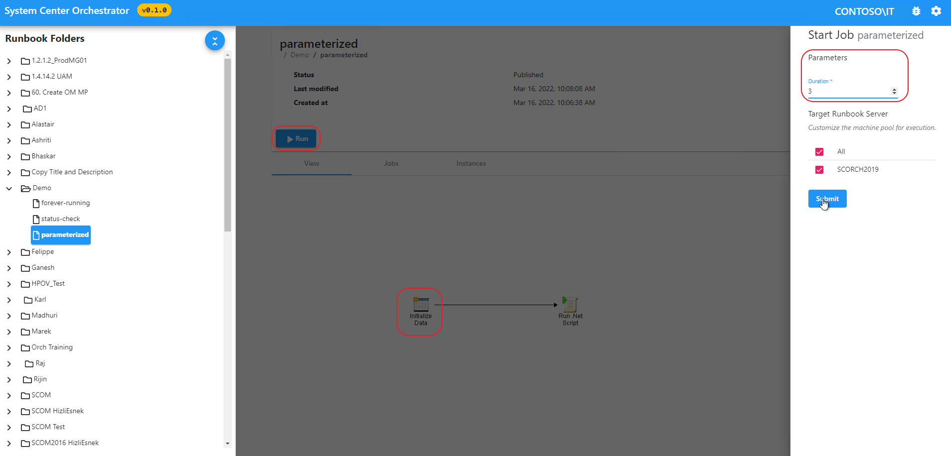 Screenshot: parametrisierte Ausführung