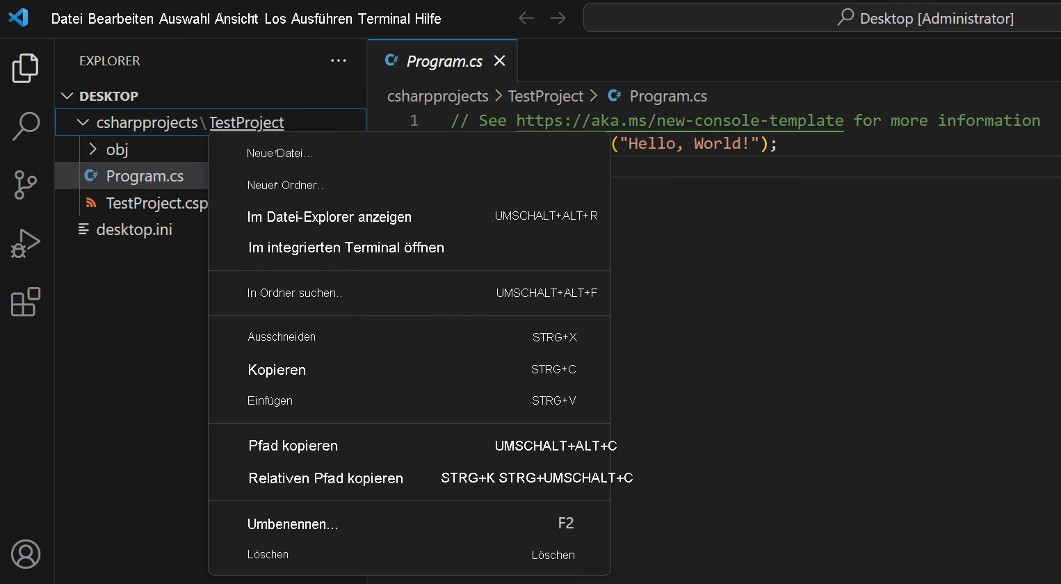 Screenshot: Befehl, der im Visual Studio Code-Panel „Integriertes Terminal“ eingegeben wird