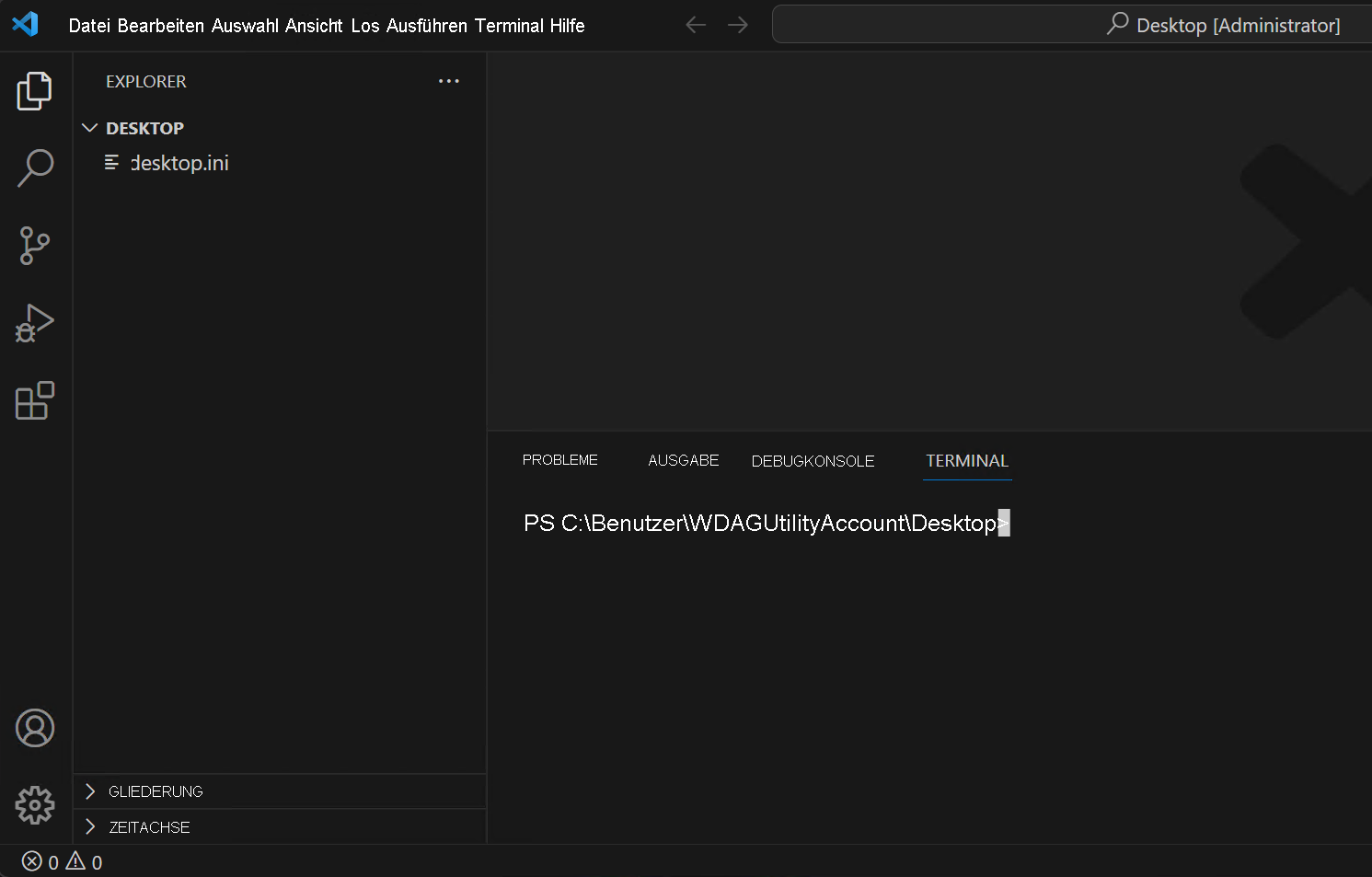 Screenshot: Eingabeaufforderung im Visual Studio Code-Panel „TERMINAL“