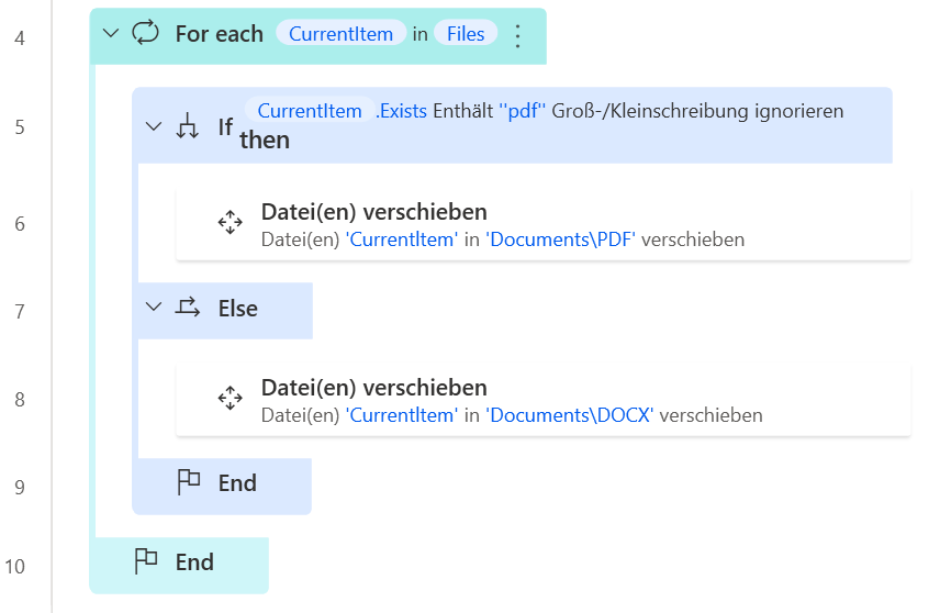 Screenshot des Beispiels für den Arbeitsbereich „If“