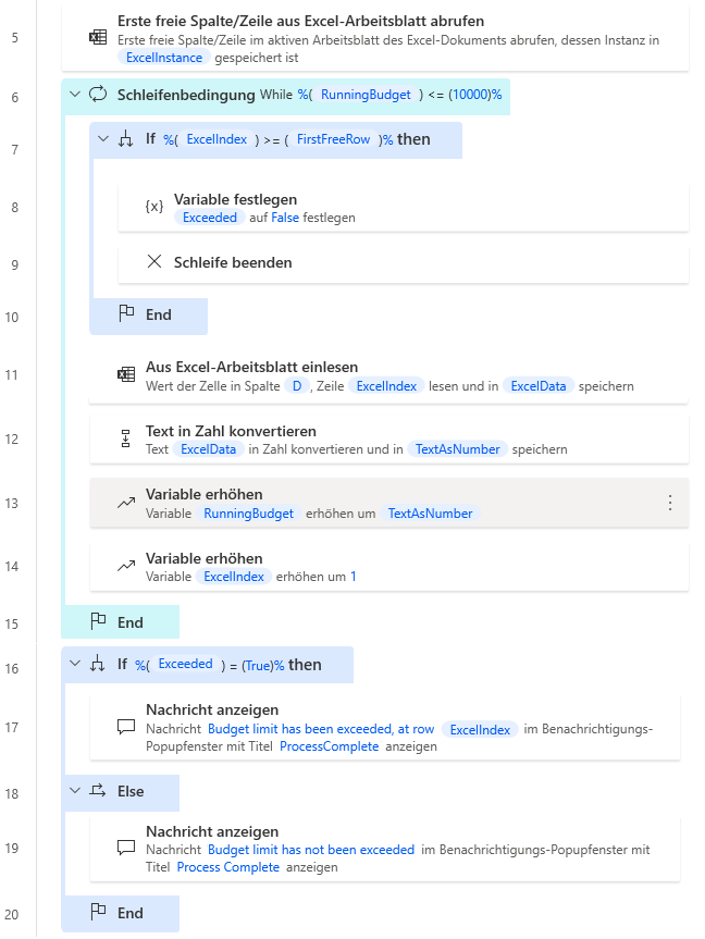 Screenshot des Beispiels für den abgeschlossenen Arbeitsbereich „If-Loopbedingung“