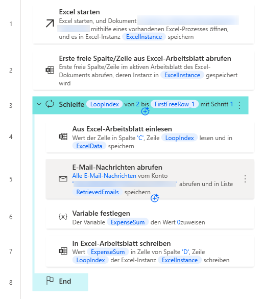 Screenshot des Beispiels einer Arbeitsbereichsschleife.