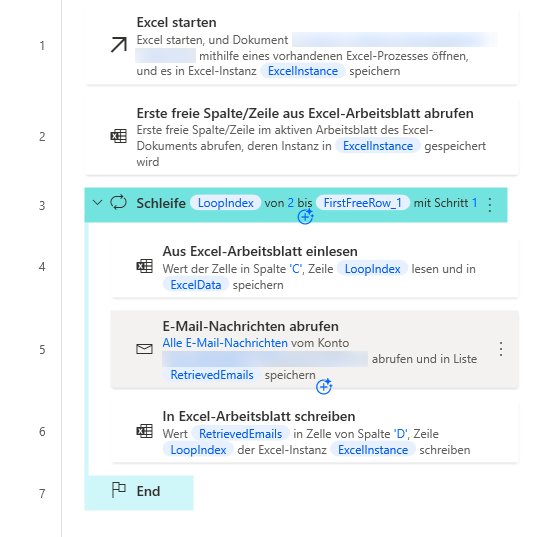 Screenshot des vollständigen Beispiels für die Arbeitsbereichsschleife.