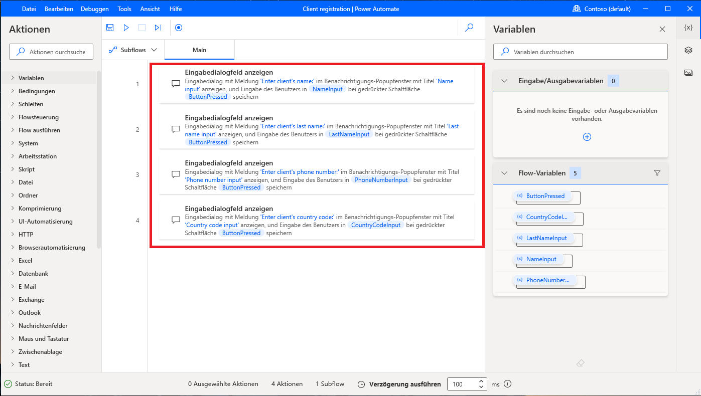 Screenshot aller Aktionen zu „Eingabedialog anzeigen“