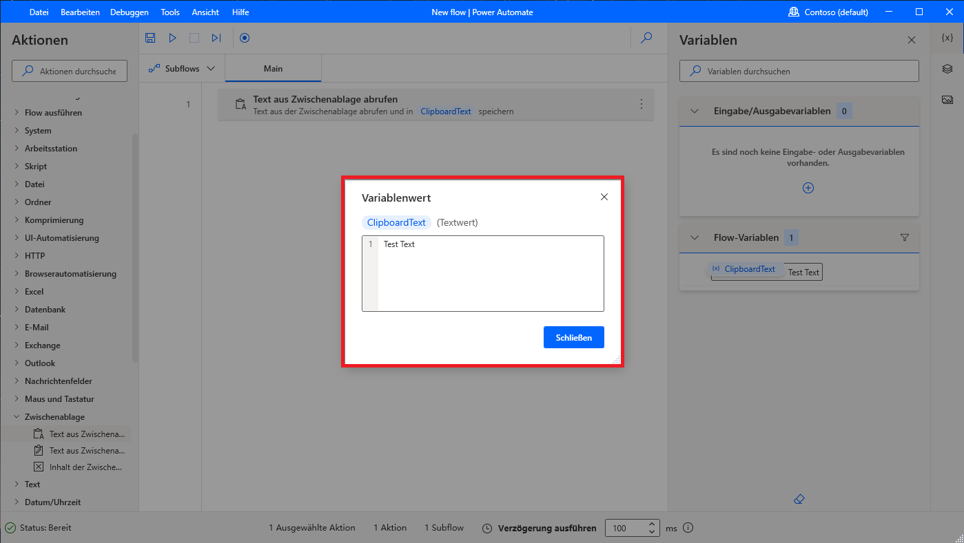 Screenshot der angezeigten Variableninformationen
