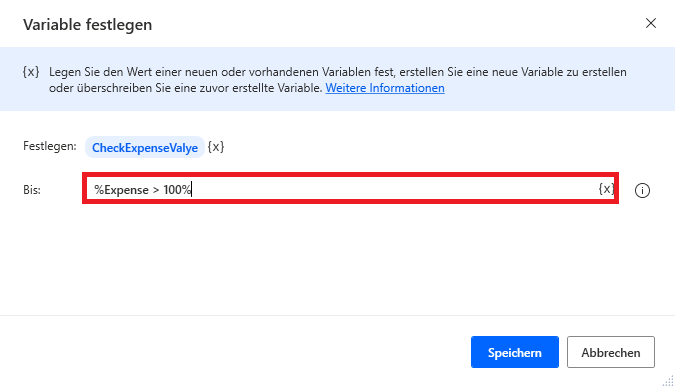 Screenshot eines Ausdrucks mit relationalem Operator