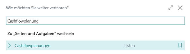 Screenshot des Suchfensters „Was möchten Sie tun?“