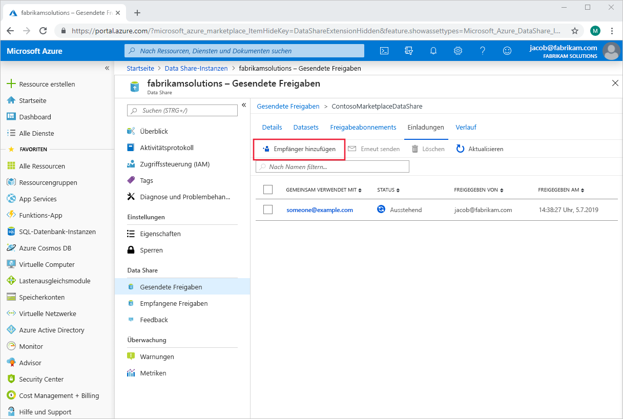 Screenshot des Azure-Portals im Konfigurationsbereich 