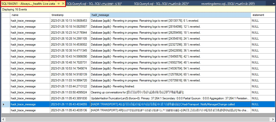 Screenshot des AlwaysOn_health erweiterten Ereignisdiagnoseprotokolls.